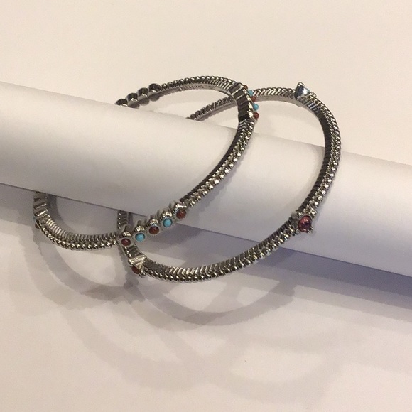 Graziano Crystal & Turquoise Bangle Bracelet Set - Picture 2 of 6